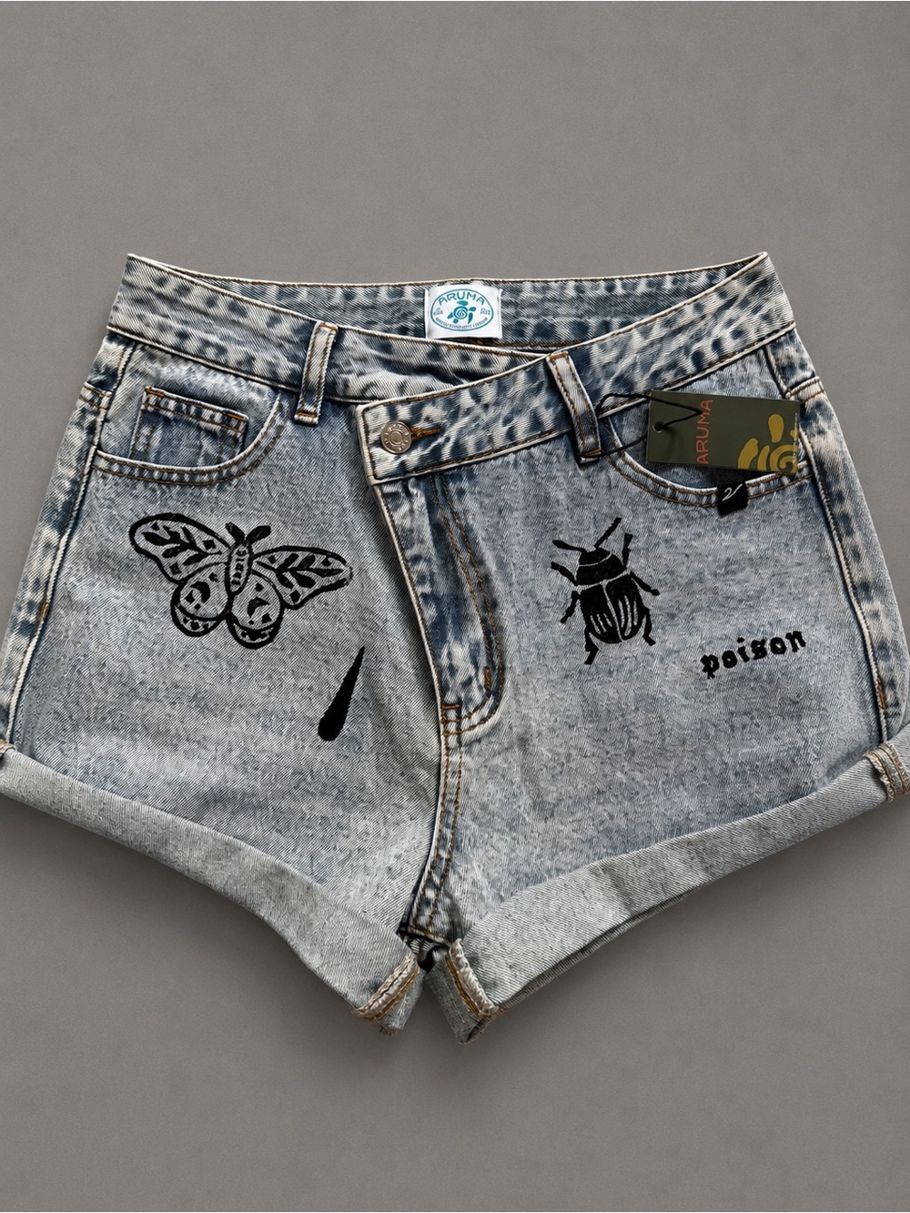 Denim Shorts with Black Graphics - Women size S